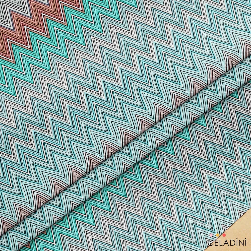 Missoni Tarzı Turkuaz-Bordo Renk Geçişli Zigzag Kumaş