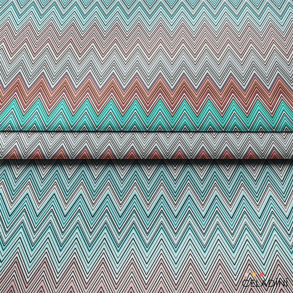 Missoni Tarzı Turkuaz-Bordo Renk Geçişli Zigzag Kumaş