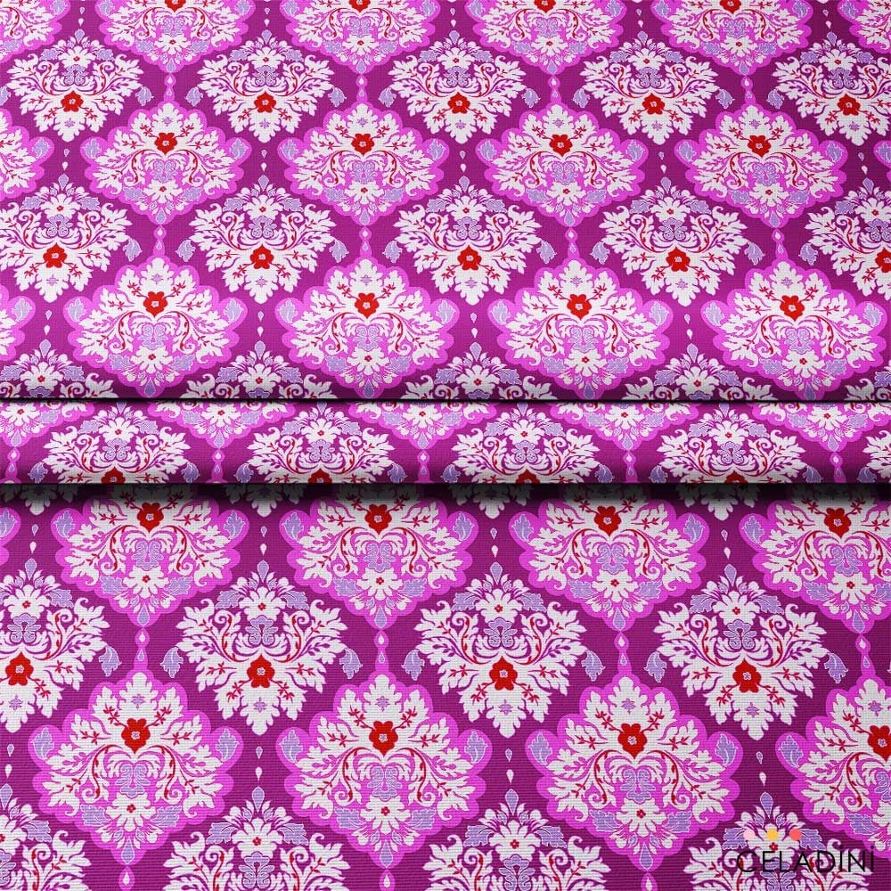 Modern Damask Çiçek Desenli Kumaş (Pembe)