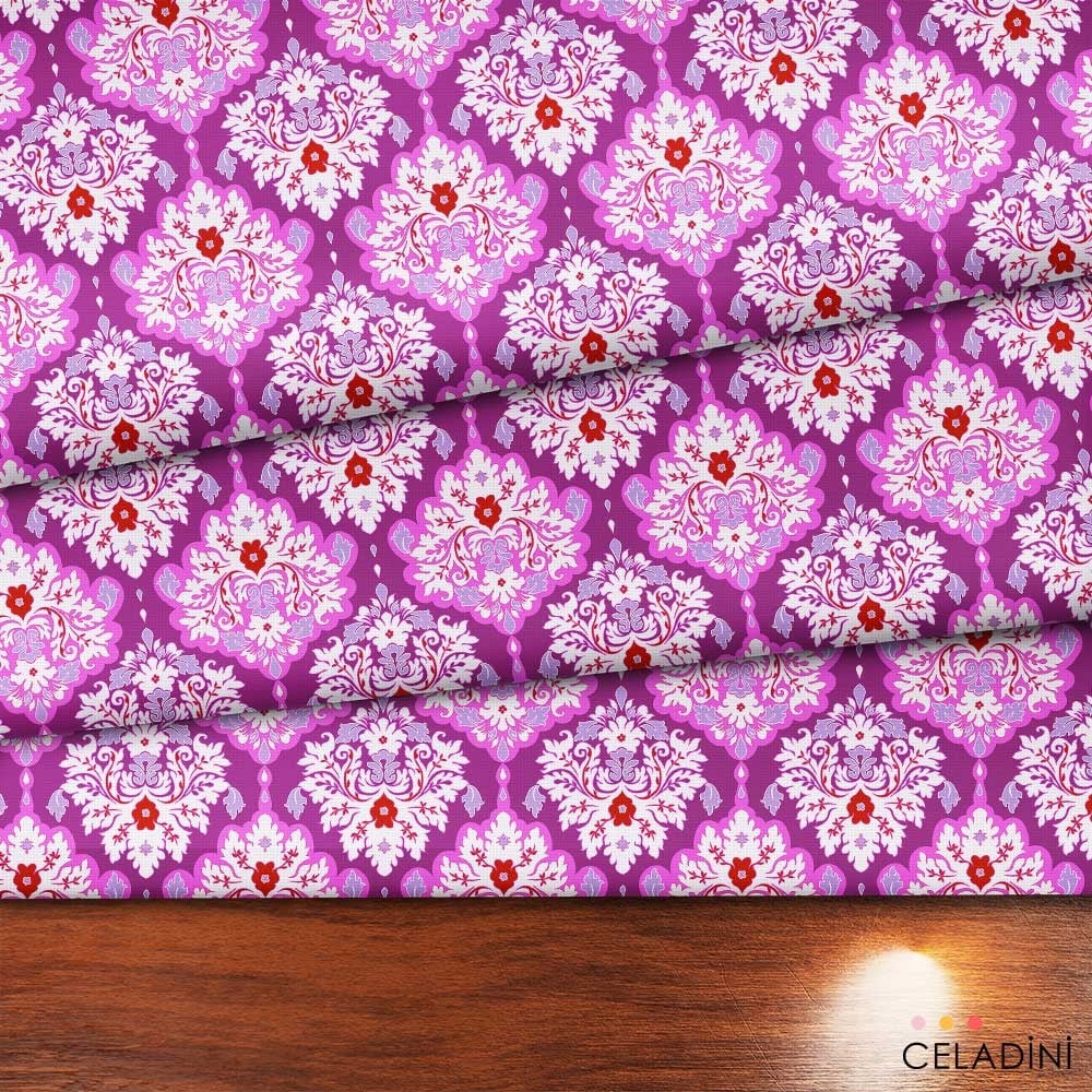 Modern Damask Çiçek Desenli Kumaş (Pembe)