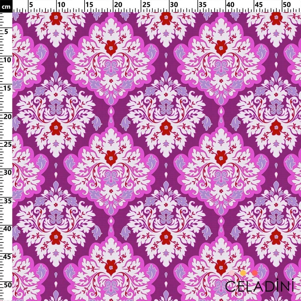 Modern Damask Çiçek Desenli Kumaş (Pembe)