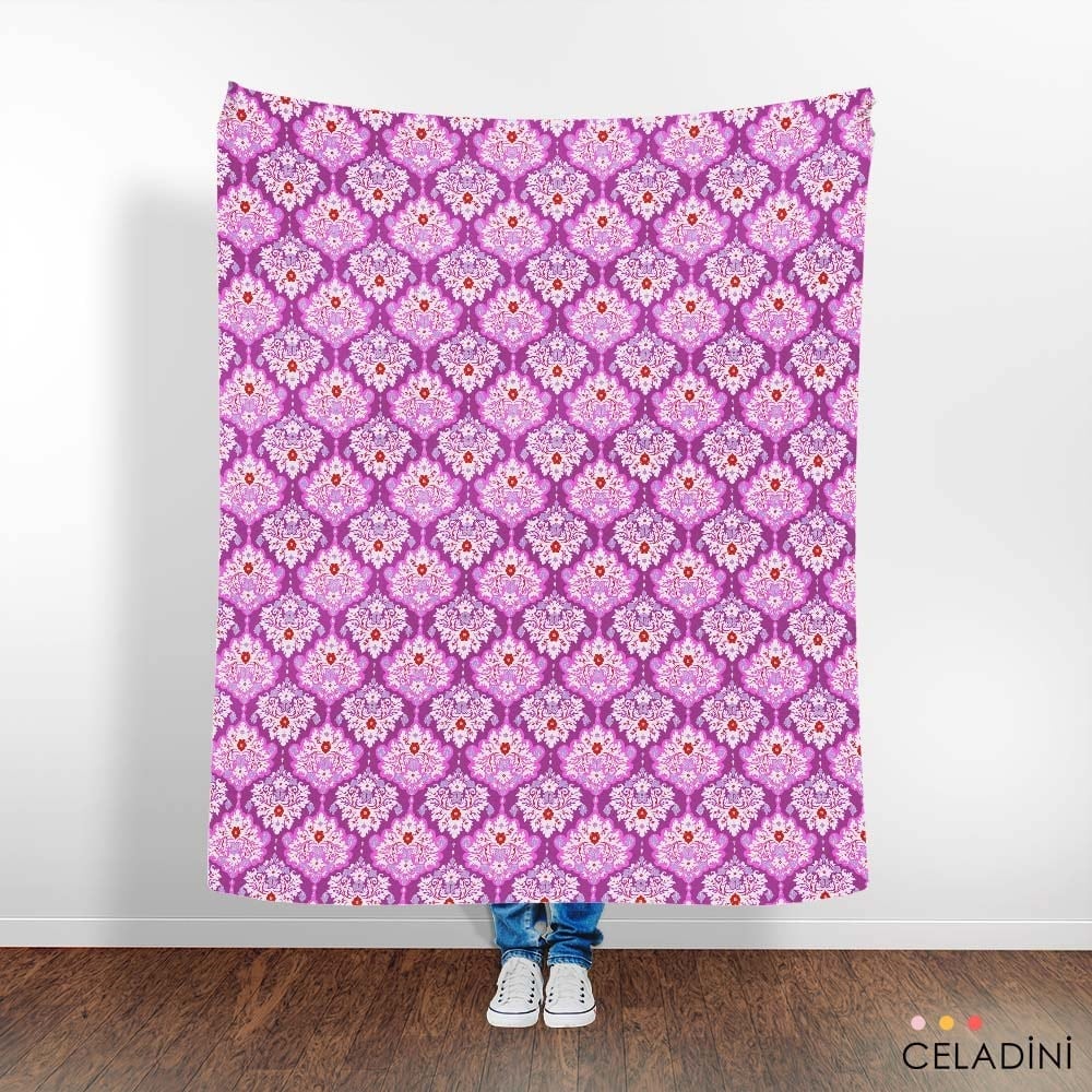 Modern Damask Çiçek Desenli Kumaş (Pembe)
