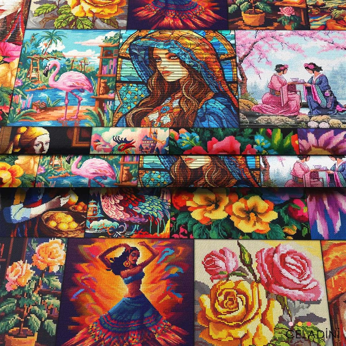 Modern Goblen Patchwork Desenli Kumaş