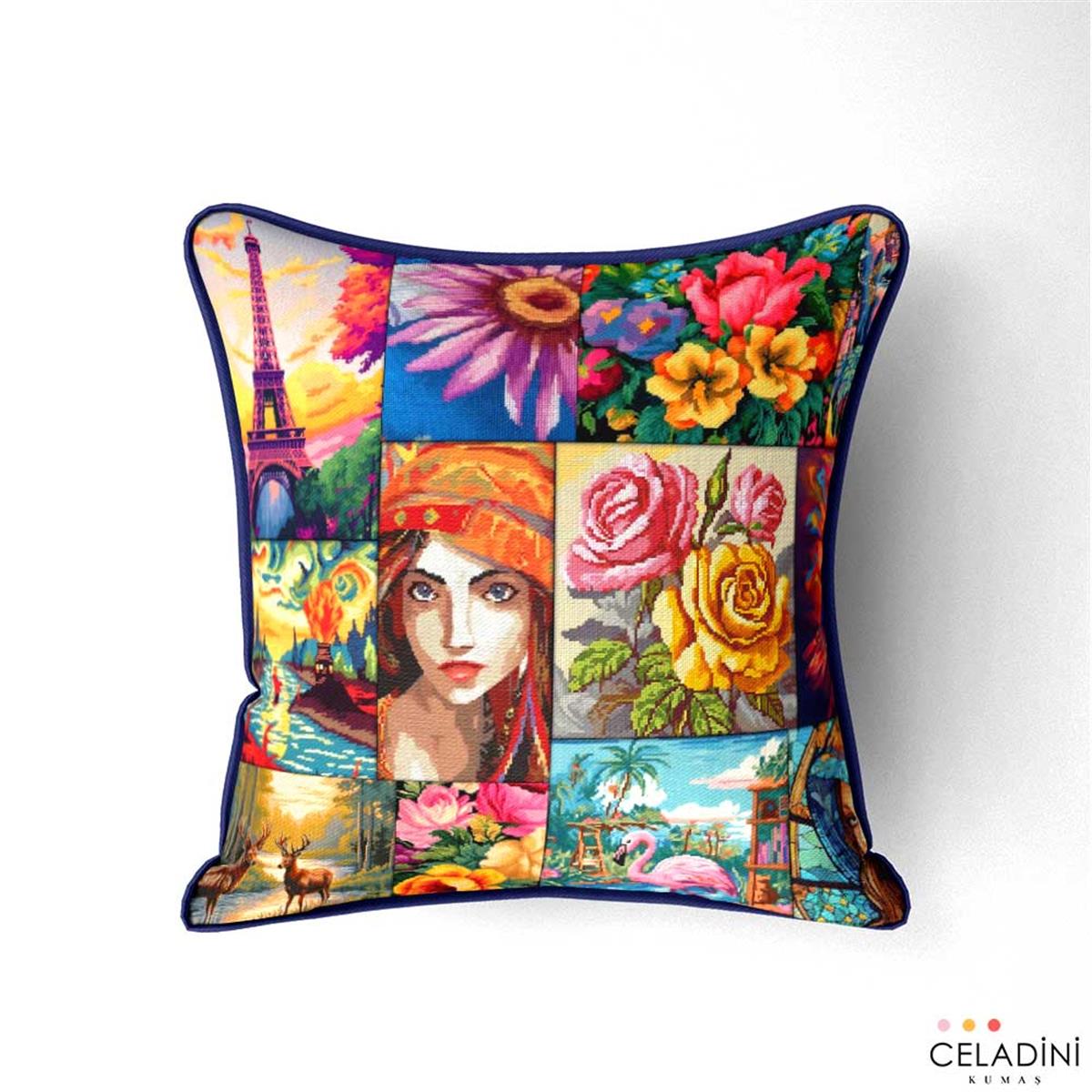 Modern Goblen Patchwork Desenli Kumaş