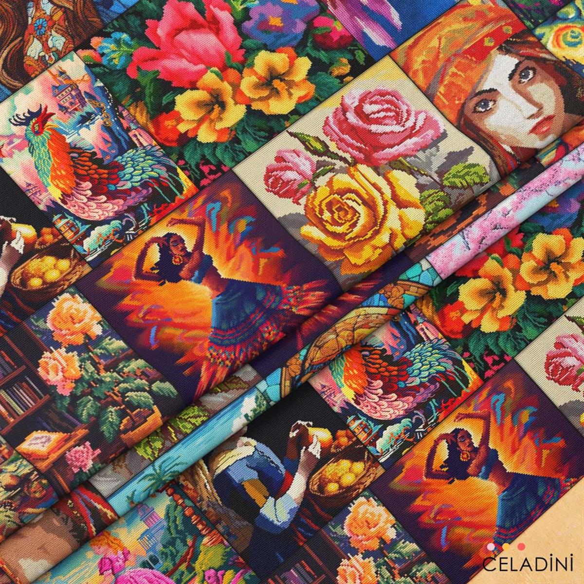 Modern Goblen Patchwork Desenli Kumaş