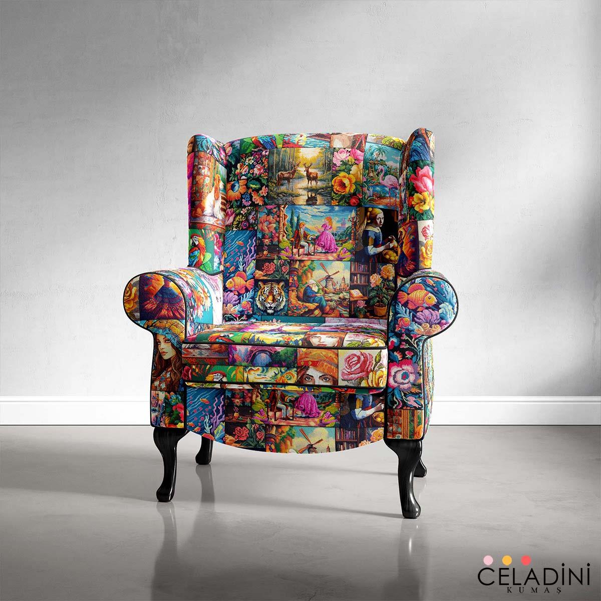 Modern Goblen Patchwork Desenli Kumaş