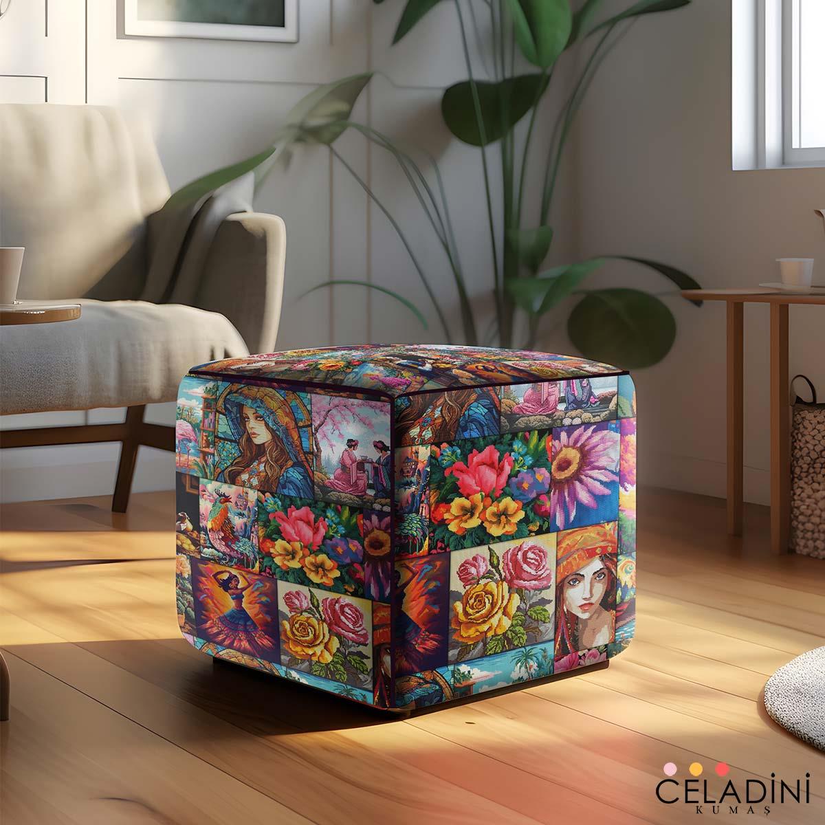 Modern Goblen Patchwork Desenli Kumaş
