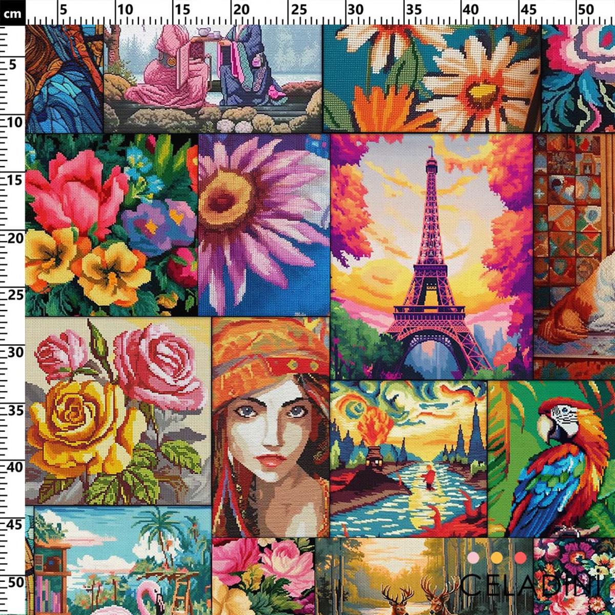 Modern Goblen Patchwork Desenli Kumaş