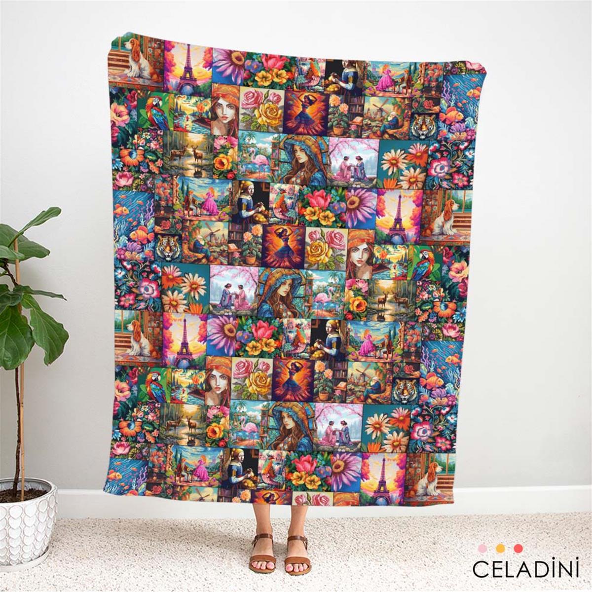 Modern Goblen Patchwork Desenli Kumaş