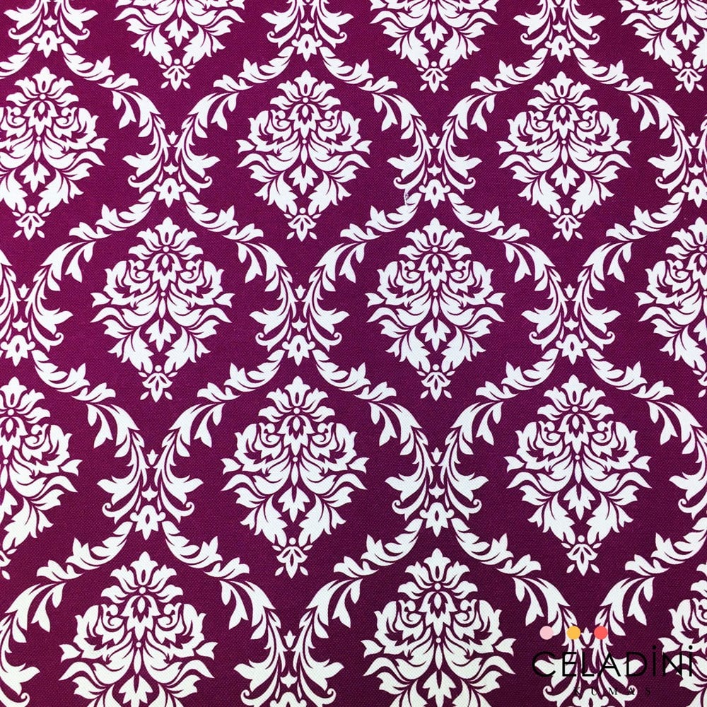 Mor Beyaz Büyük Damask Desenli Kumaş