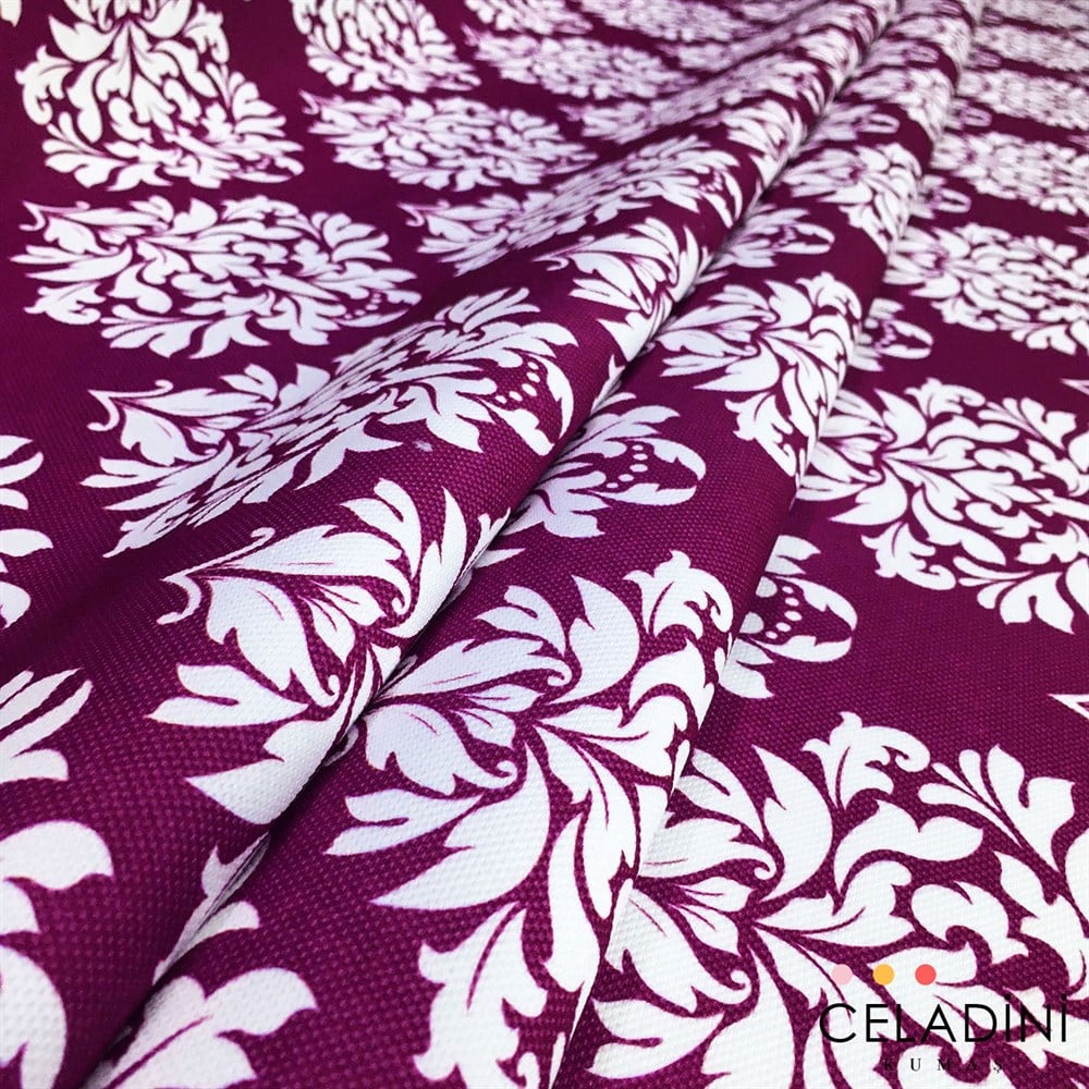Mor Beyaz Damask Desenli Kumaş