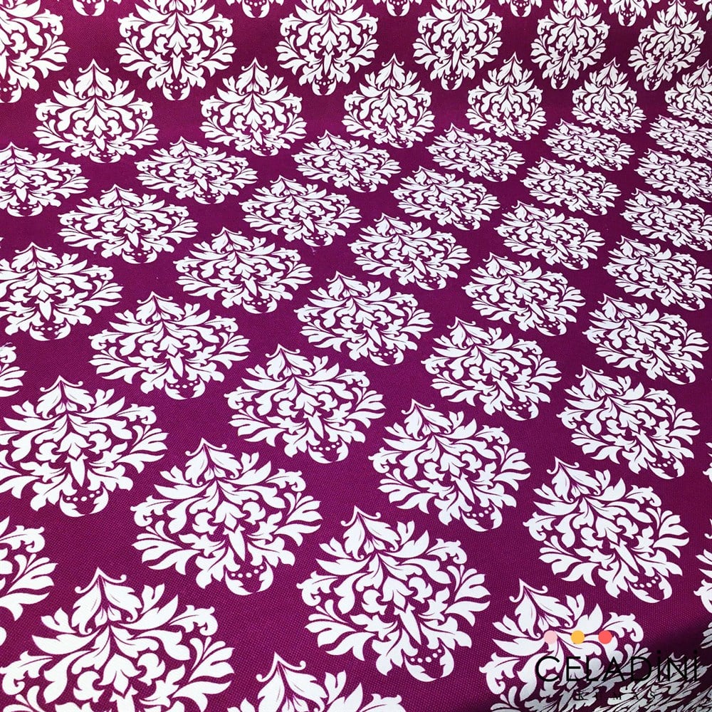 Mor Beyaz Damask Desenli Kumaş