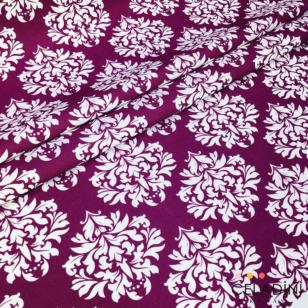 Mor Beyaz Damask Desenli Kumaş