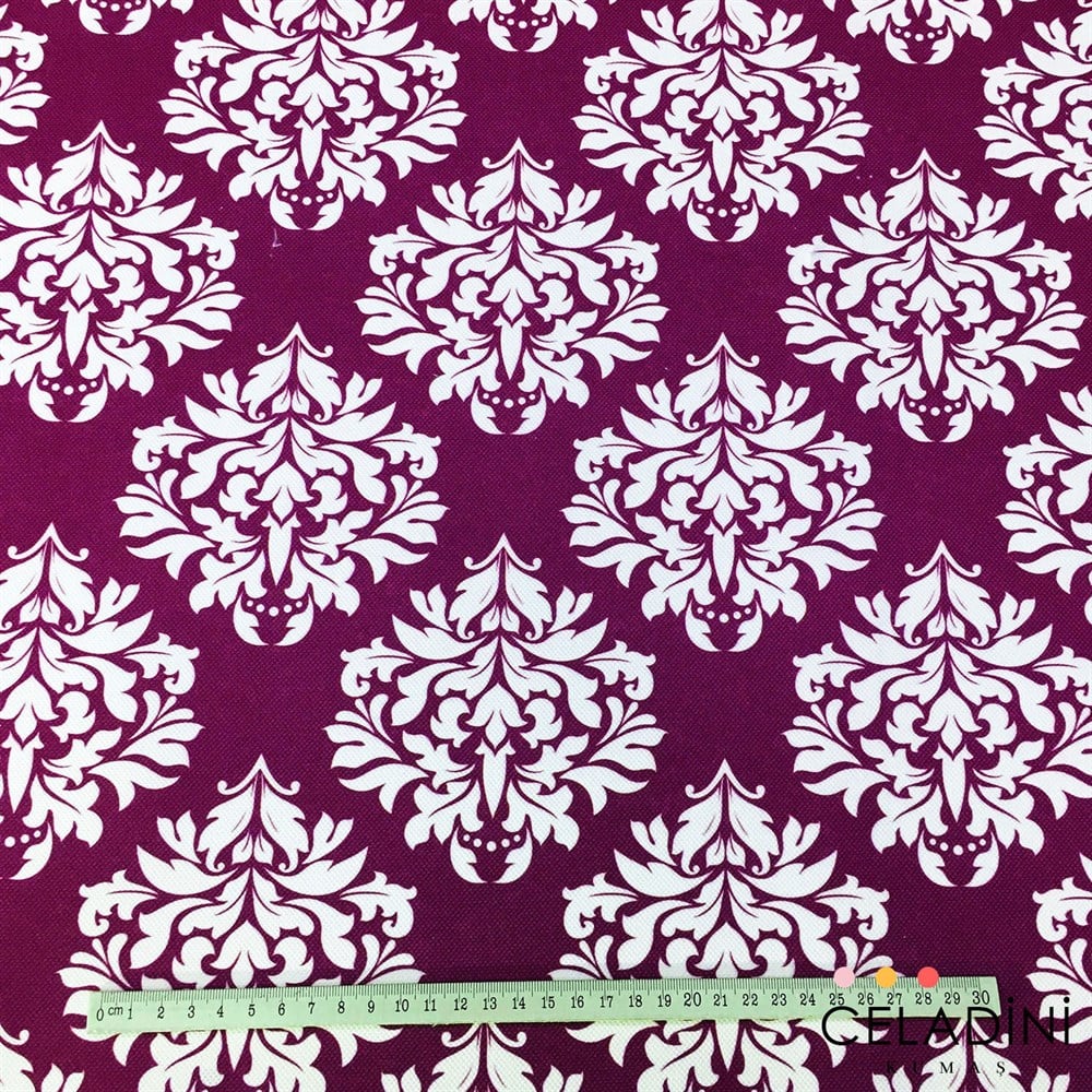 Mor Beyaz Damask Desenli Kumaş