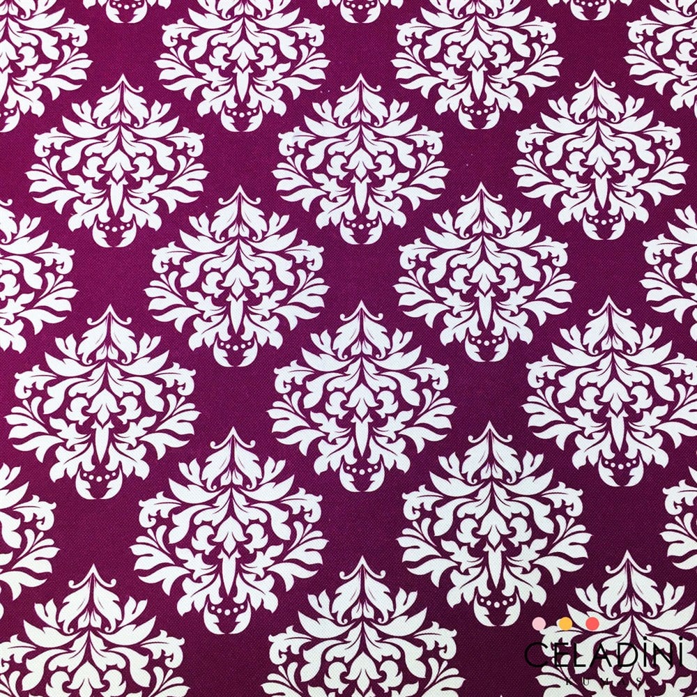 Mor Beyaz Damask Desenli Kumaş