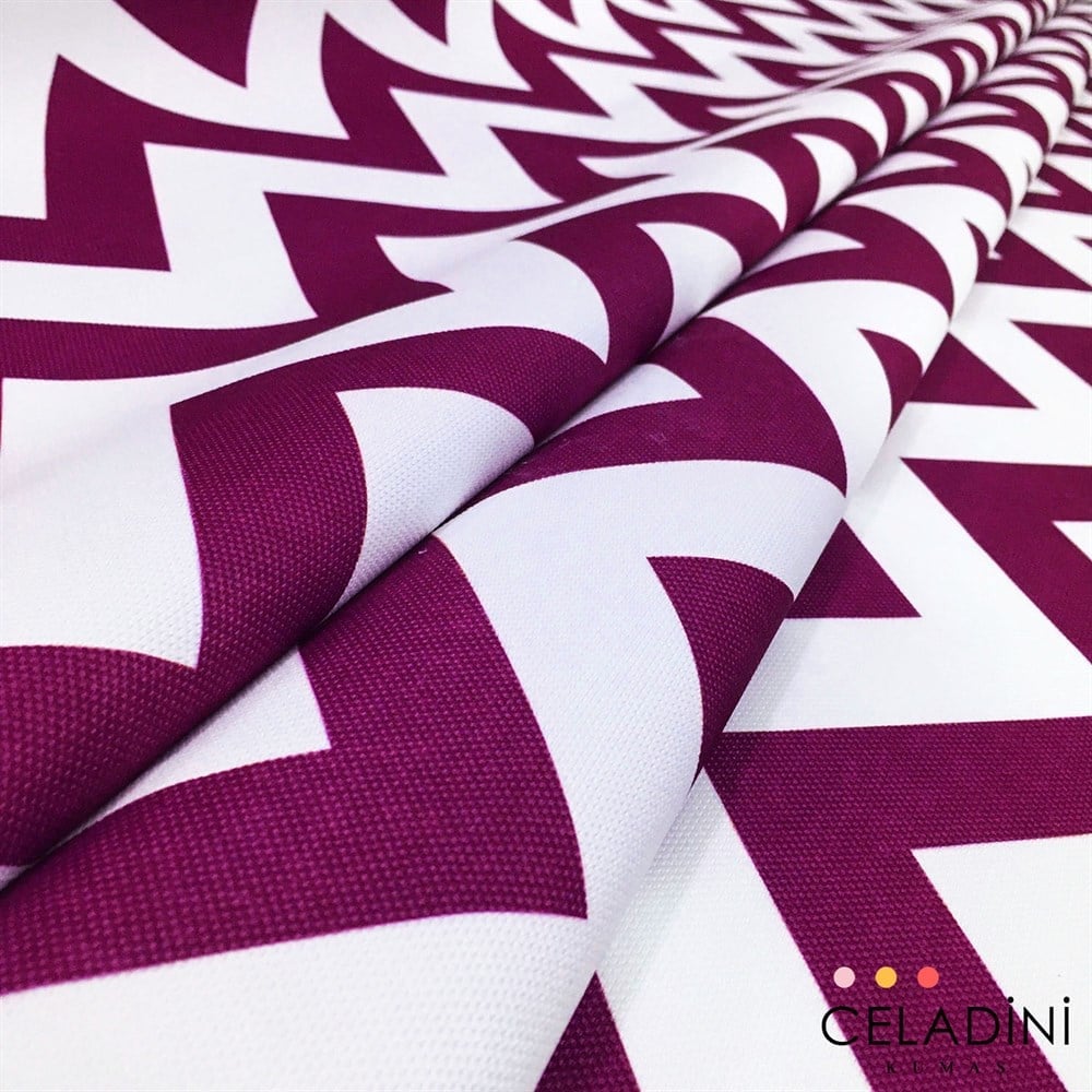 Mor Beyaz Zigzag (Chevron) Kumaş