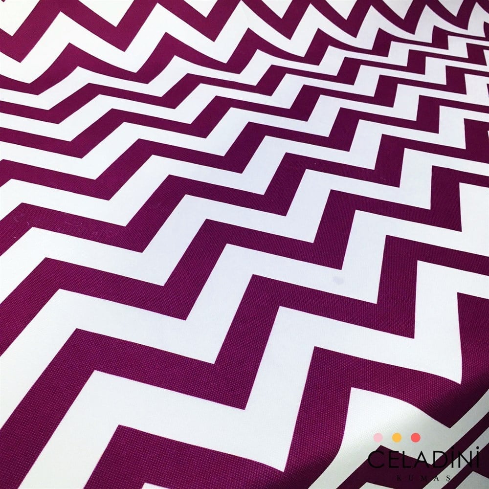 Mor Beyaz Zigzag (Chevron) Kumaş