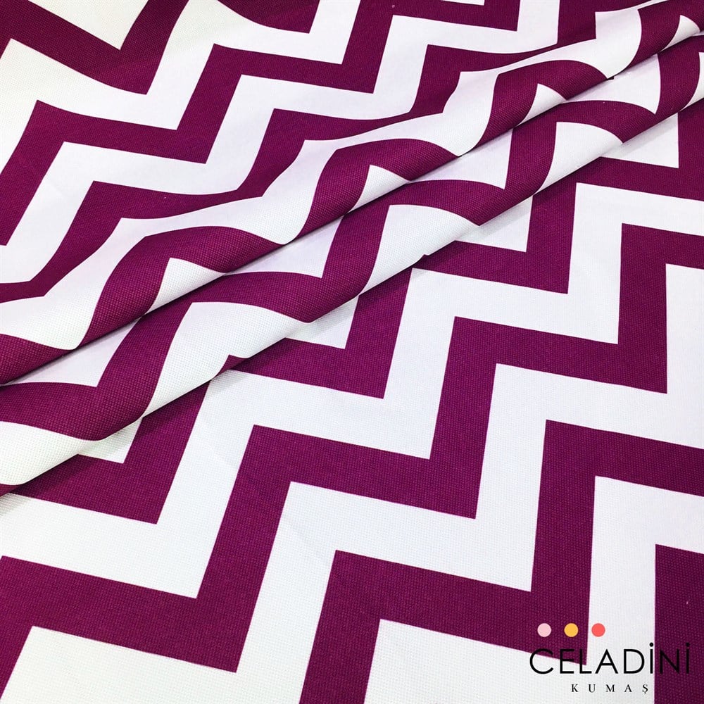 Mor Beyaz Zigzag (Chevron) Kumaş