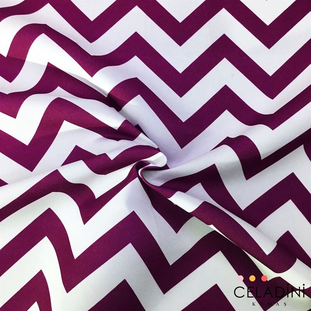 Mor Beyaz Zigzag (Chevron) Kumaş