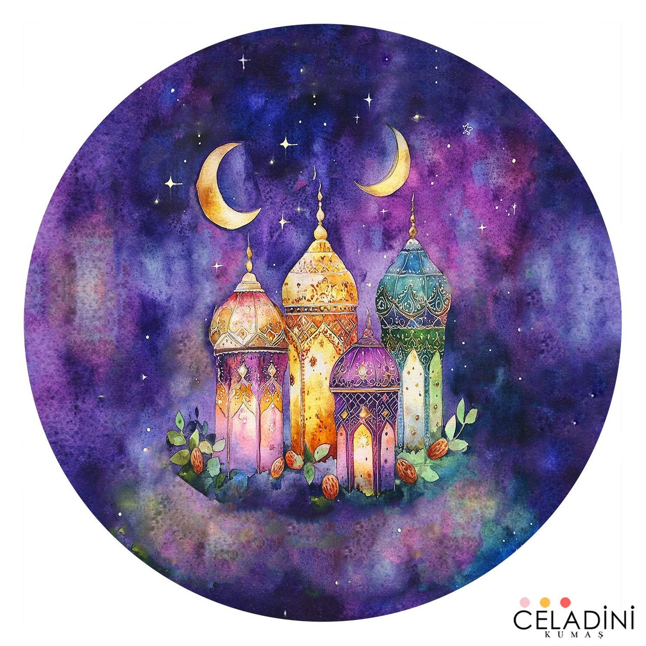 Mor Zemin Gece Desenli Ramazan Serisi Supla Kumaşı