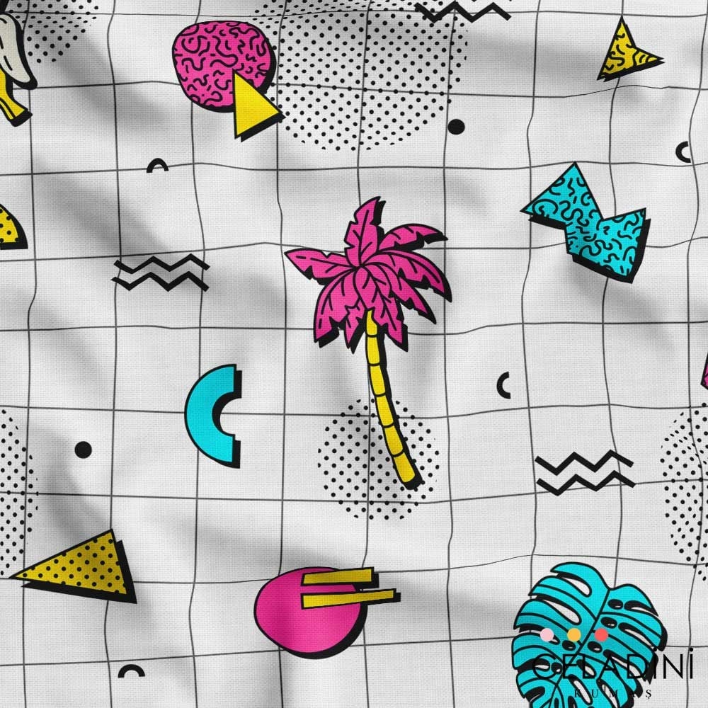 Muz ve Palmiyeli Pop Art Desenli Kumaş