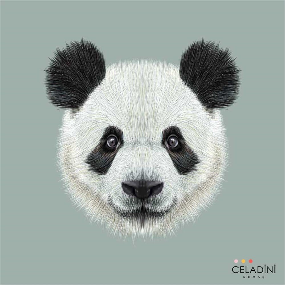 Panda Kafası Pano Baskılı Kırlent Kumaşı