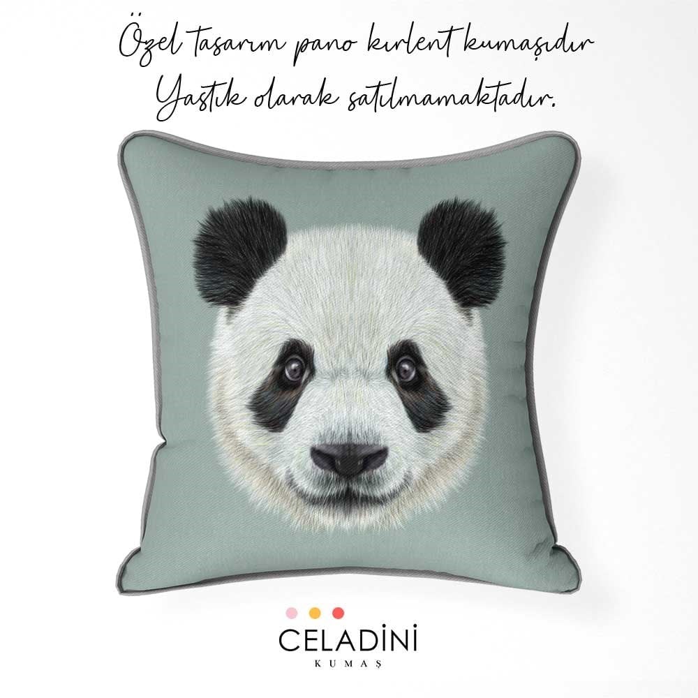 Panda Kafası Pano Baskılı Kırlent Kumaşı