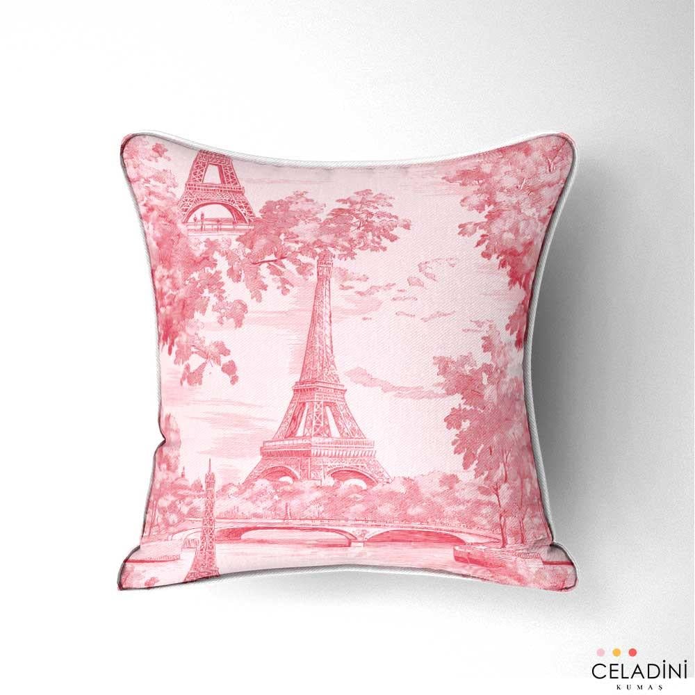 Paris Sevgililer Günü Desenli Kumaş (Kırmızı)