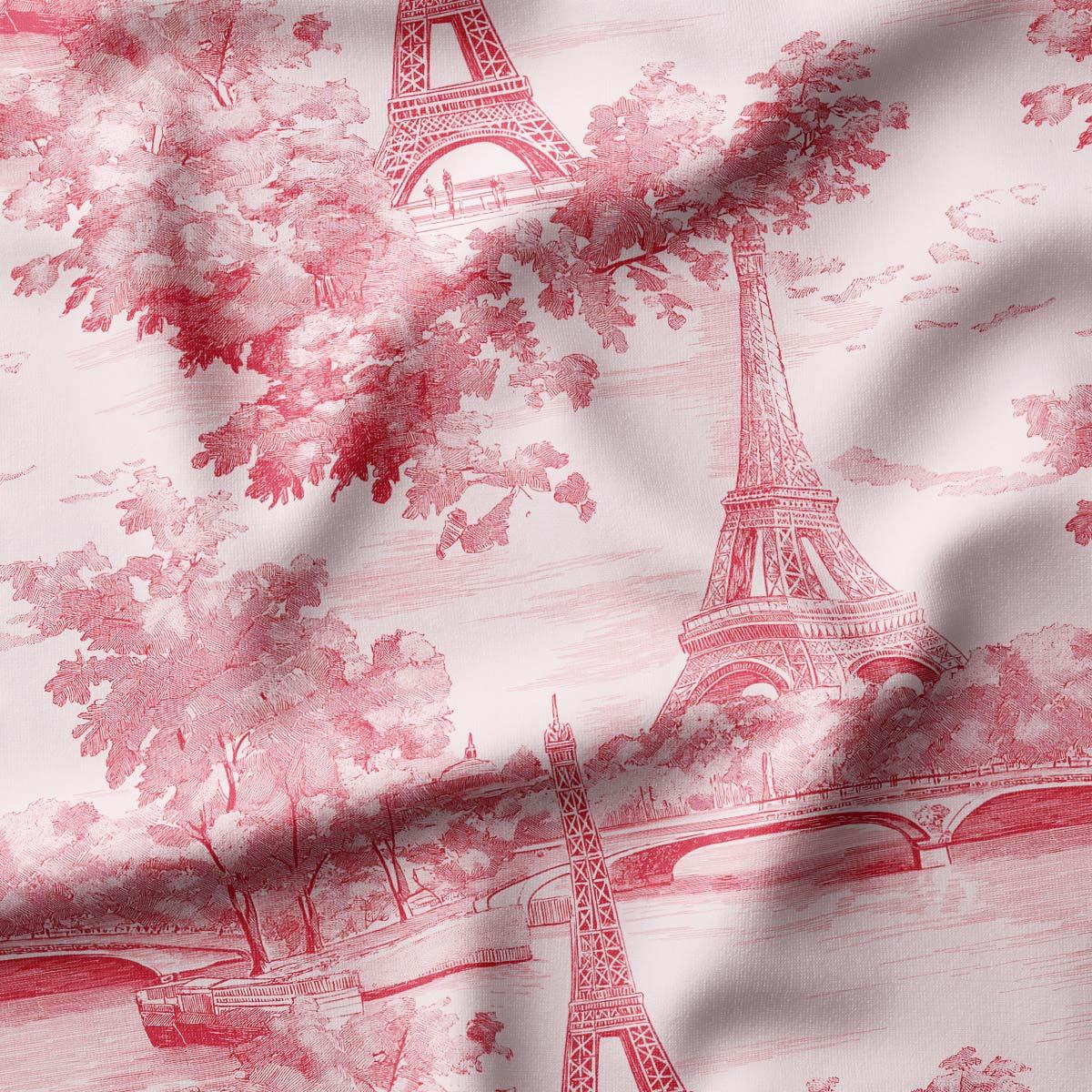 Paris Sevgililer Günü Desenli Kumaş (Kırmızı)