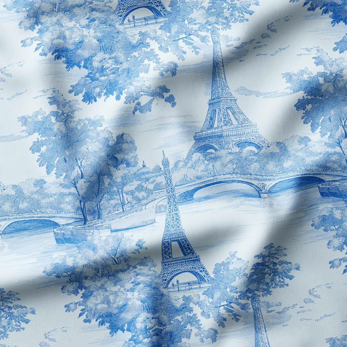 Paris Sevgililer Günü Desenli Kumaş (Mavi)