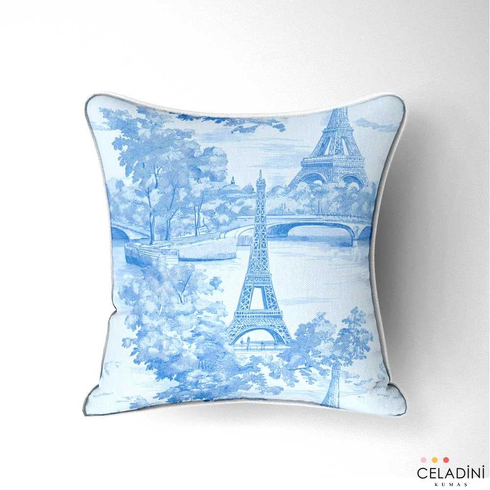 Paris Sevgililer Günü Desenli Kumaş (Mavi)
