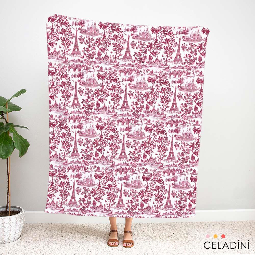 Paris Toile Sevgililer Günü Desenli Kumaş (Bordo)