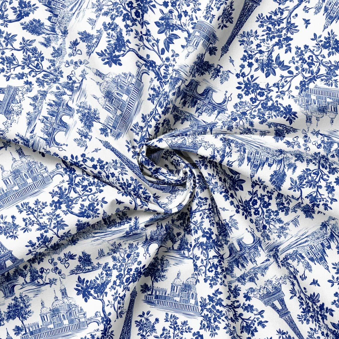 Paris Toile Sevgililer Günü Desenli Kumaş (Mavi)
