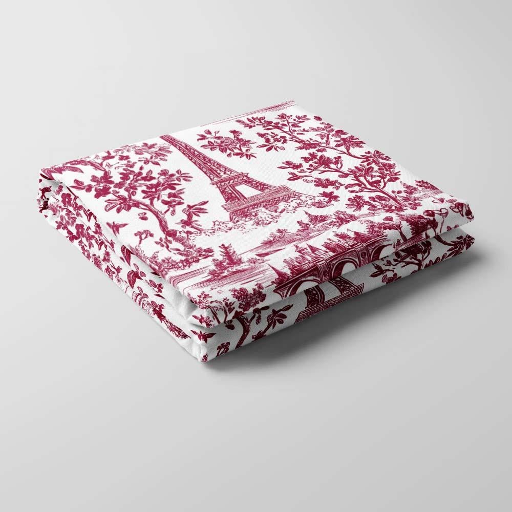 Paris Toile Sevgililer Günü Desenli Kumaş (Bordo)