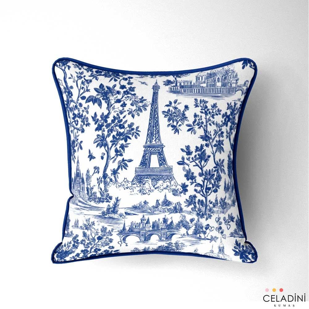 Paris Toile Sevgililer Günü Desenli Kumaş (Mavi)