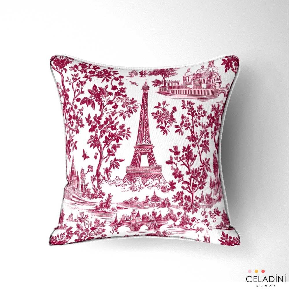 Paris Toile Sevgililer Günü Desenli Kumaş (Bordo)
