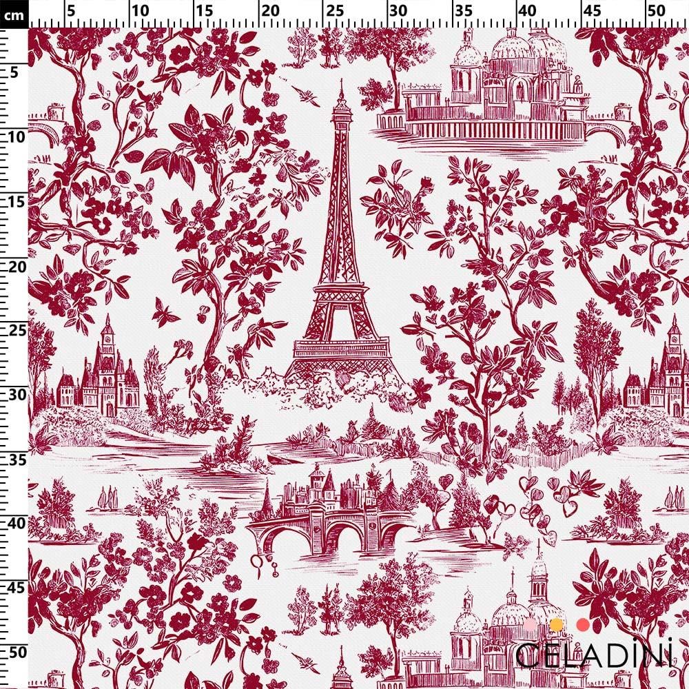 Paris Toile Sevgililer Günü Desenli Kumaş (Bordo)