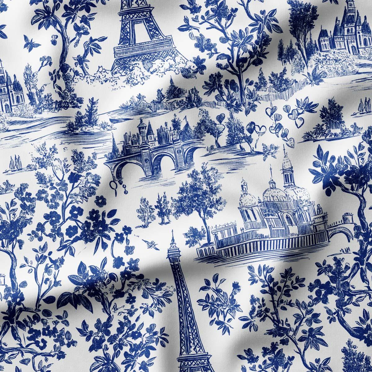 Paris Toile Sevgililer Günü Desenli Kumaş (Mavi)