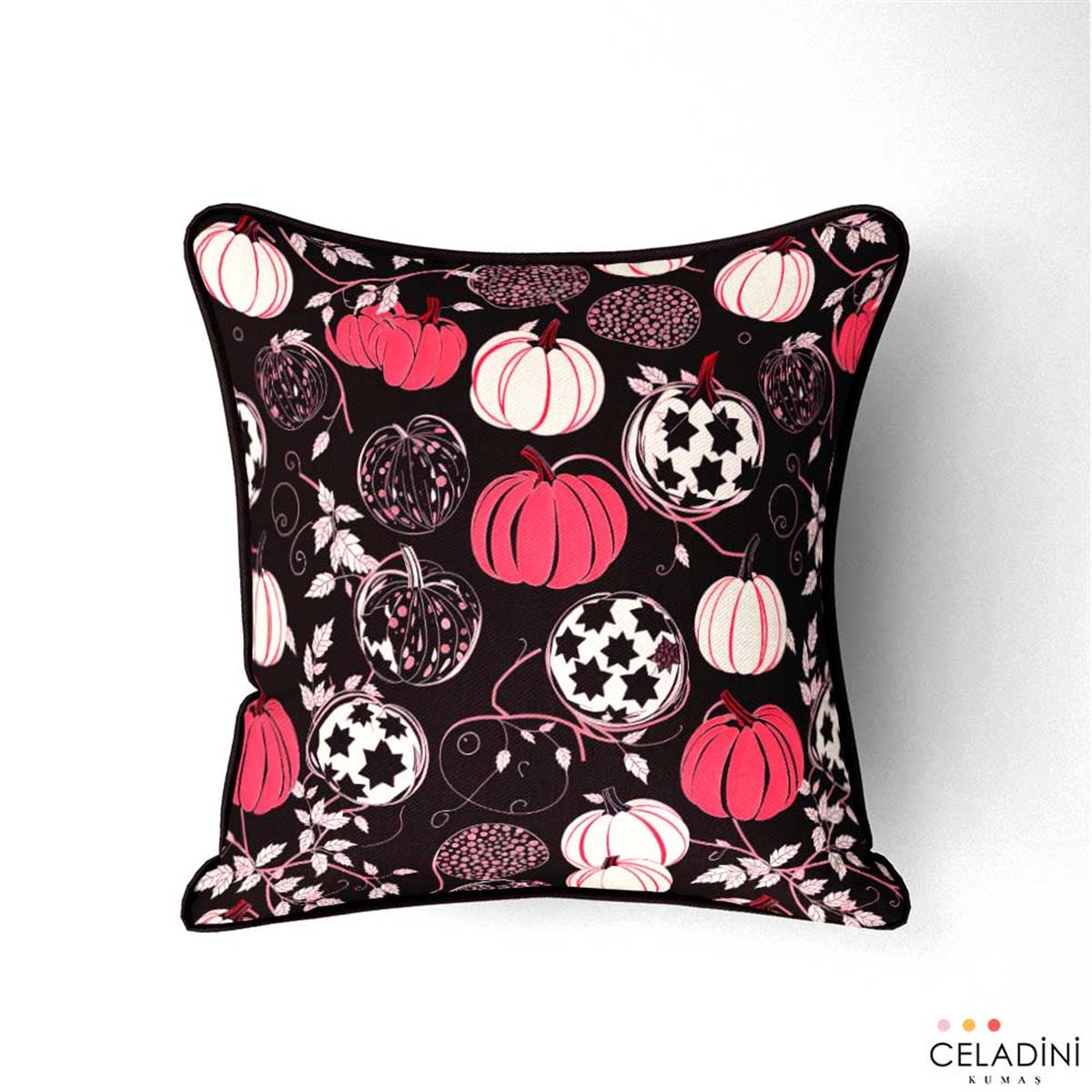Pembe Balkabağı Desenli Kumaş