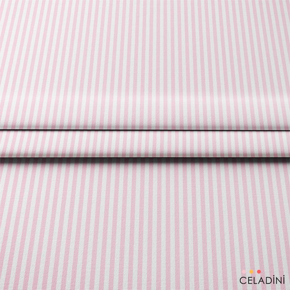 Pembe Beyaz 1x1 cm Süper İnce Çizgili Kumaş
