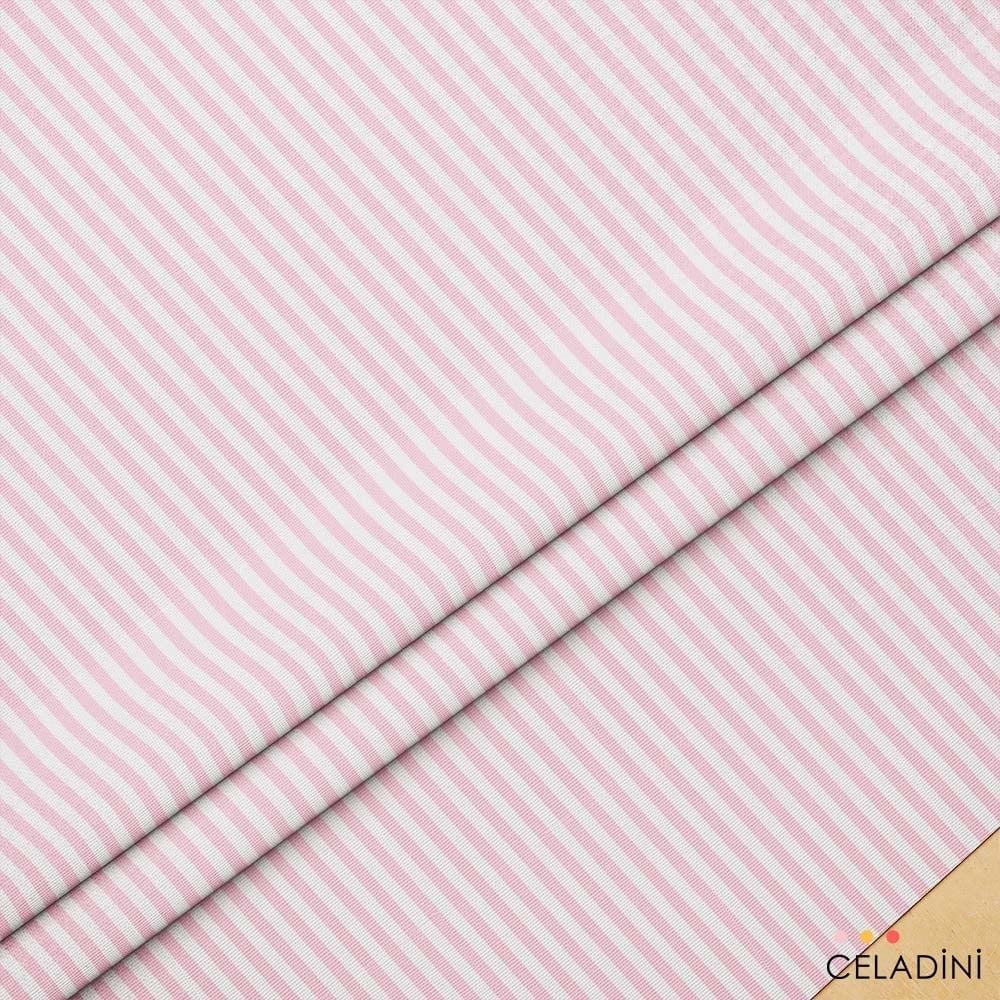 Pembe Beyaz 1x1 cm Süper İnce Çizgili Kumaş