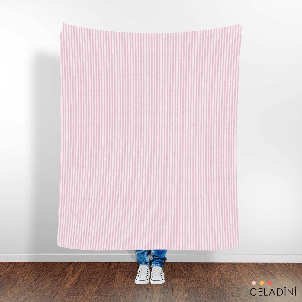 Pembe Beyaz 1x1 cm Süper İnce Çizgili Kumaş
