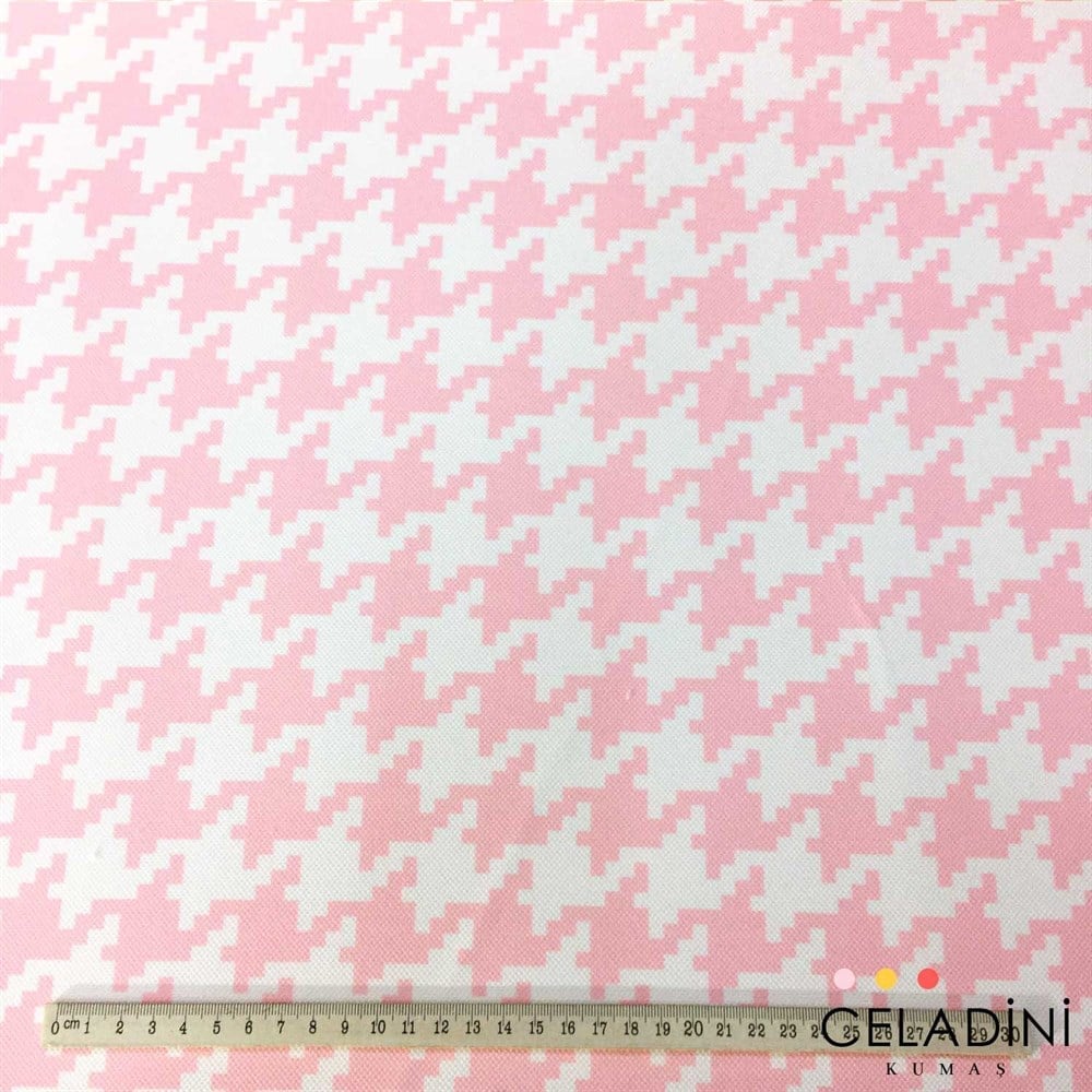 Pembe Beyaz Büyük Kazayağı Desenli Kumaş