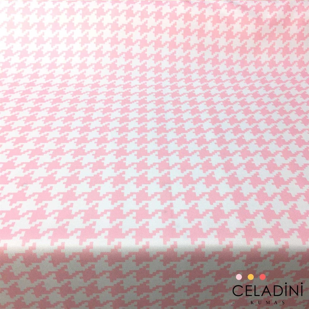 Pembe Beyaz Büyük Kazayağı Desenli Kumaş