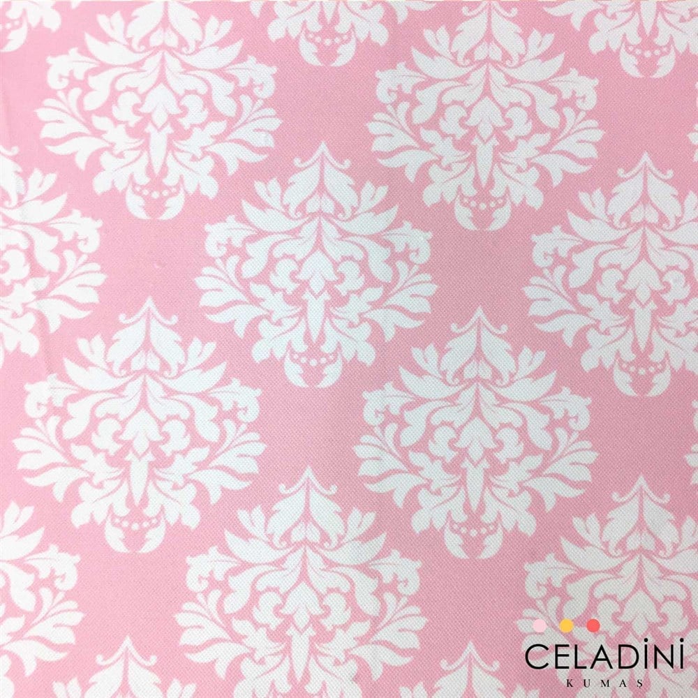 Pembe Beyaz Damask Desenli Kumaş