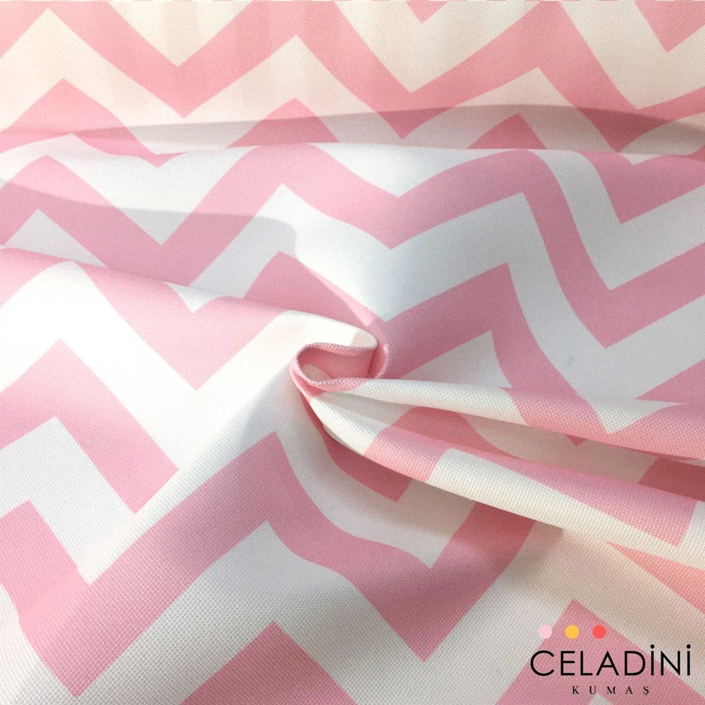 Pembe Beyaz Zigzag (Chevron) Kumaş