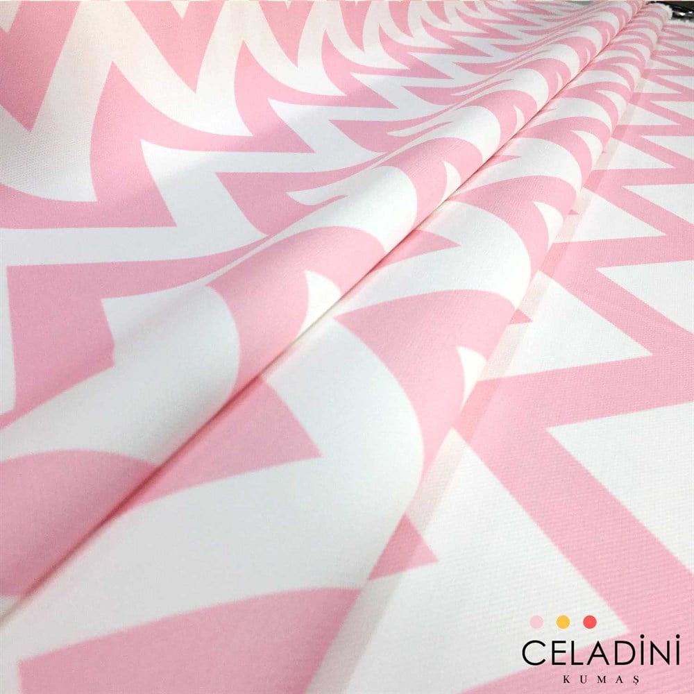Pembe Beyaz Zigzag (Chevron) Kumaş