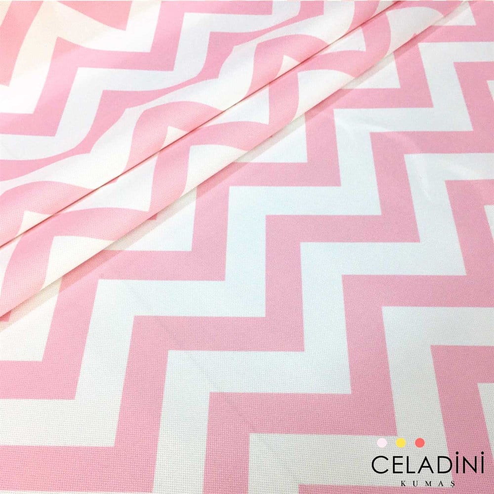 Pembe Beyaz Zigzag (Chevron) Kumaş