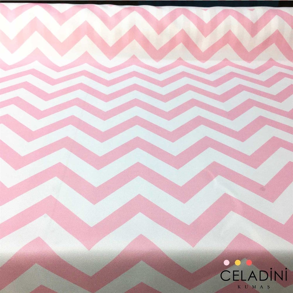 Pembe Beyaz Zigzag (Chevron) Kumaş
