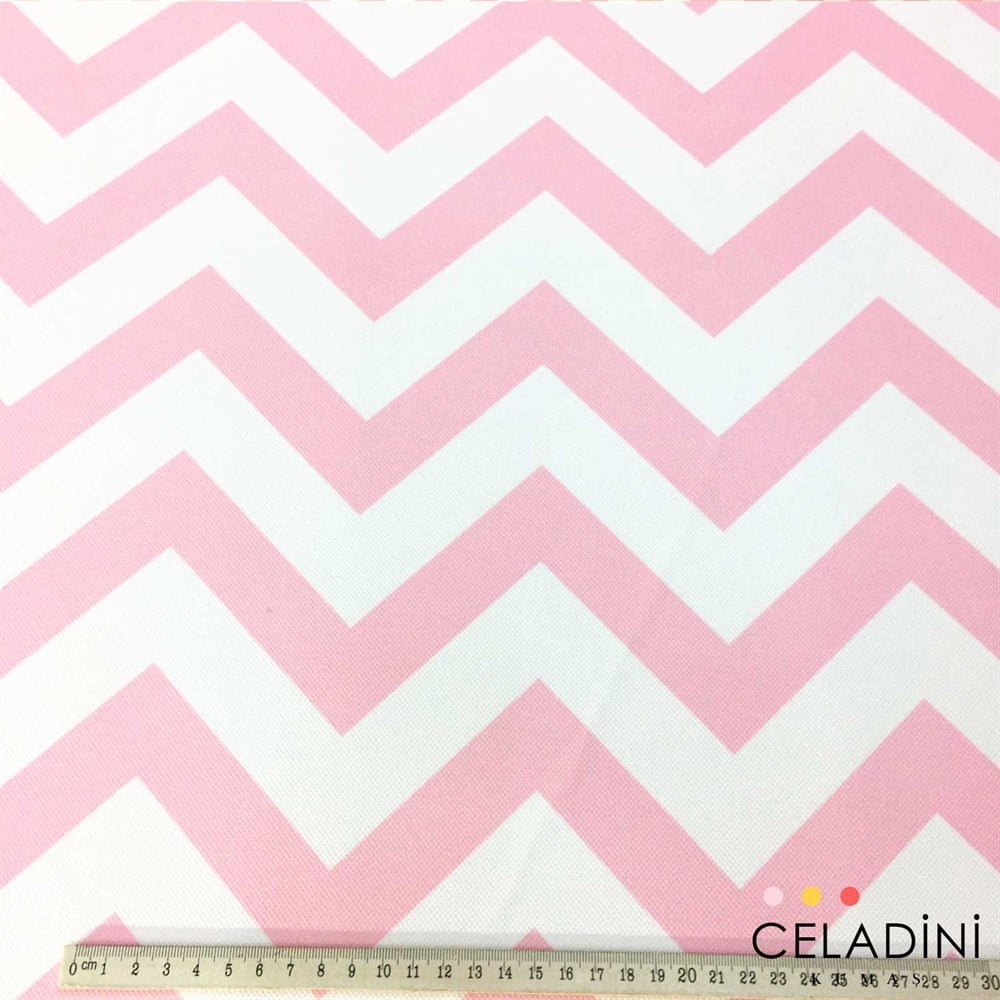 Pembe Beyaz Zigzag (Chevron) Kumaş